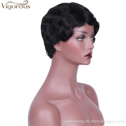 Vigorous Short Finger Wave Curly Wigs for Black Women African American Synthetic Retro Hair Wig Heat Resistant Fiber